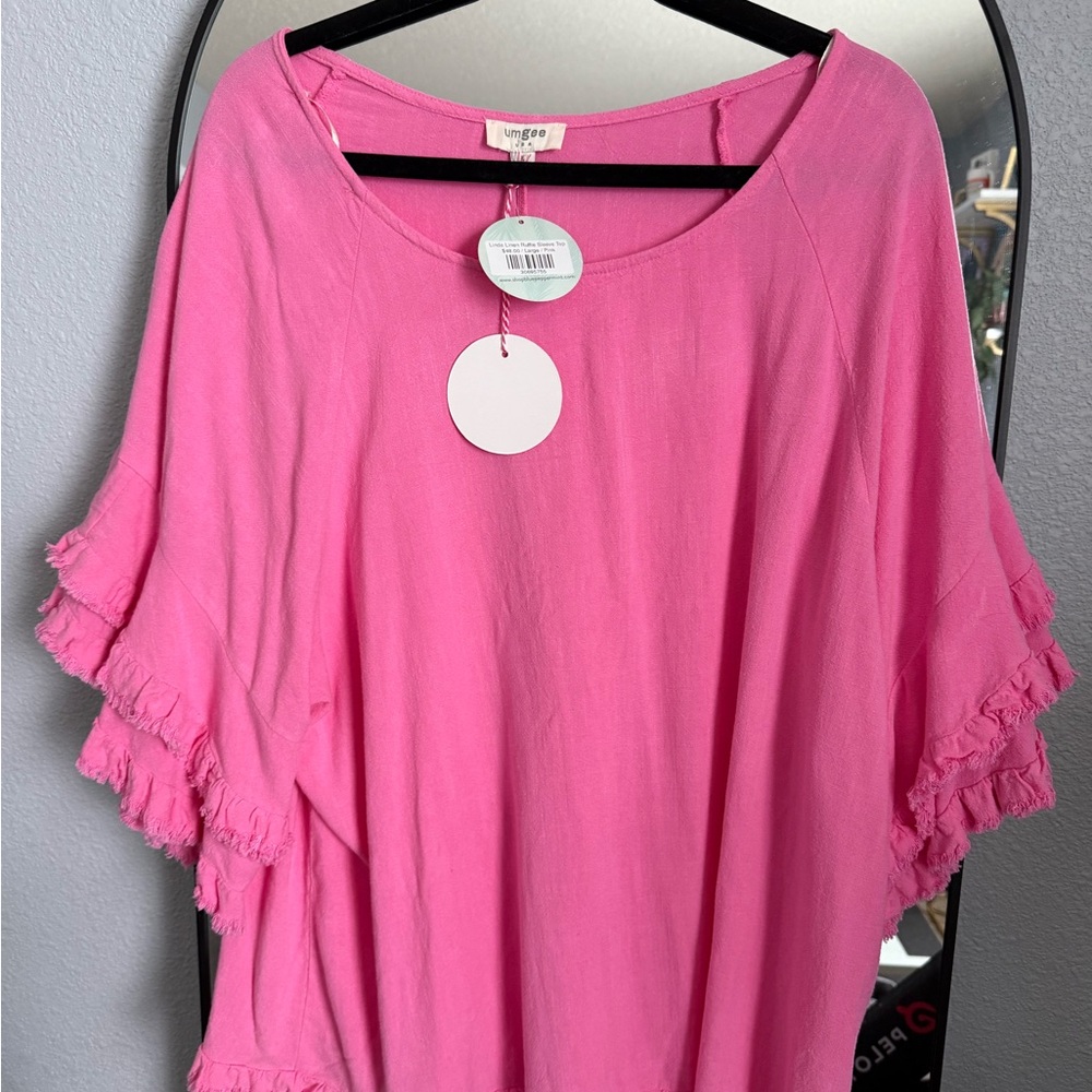 Umgee Pink Ruffled Boxy Blouse